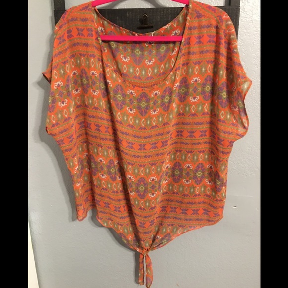 Beautiful Orange Tie Front Blouse - Picture 1 of 4